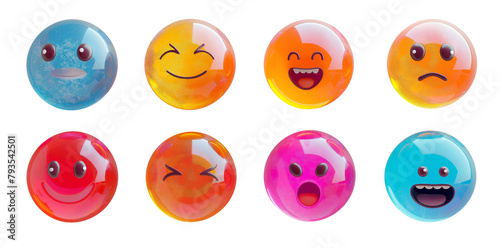  set of colorful gelly emoji stickers, png transparent background