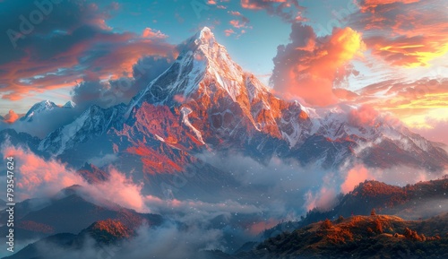 Majestic Himalayan Peaks Embracing the Serene Sunrise: A Breathtaking Natural Masterpiece，4k wallpaper, HD background image