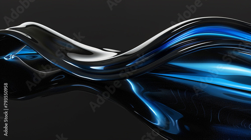 A luxurious, glossy black surface interrupted by a single, elegant wave of crystalline blue, creating a striking contrast and depth.