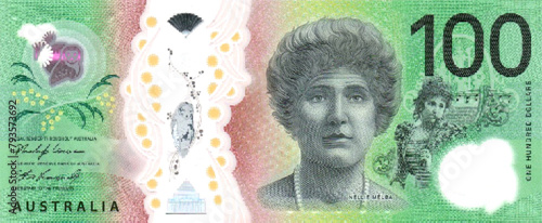 Vector reverse high polygonal pixel mosaic banknote of Australia. Denominations of bill 100 dollars 2020. Game money of flyer. Part 2