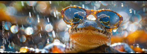 wet happy yunnan lake newt with sunglasses rain