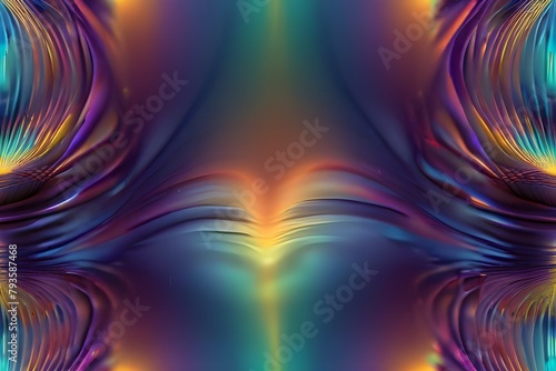 3D Abstract Iridescent inflated shape with waving smooth ripples Generator AI 