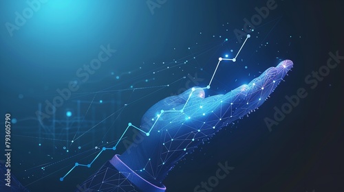 Abstract digital businessman hand holding rising chart