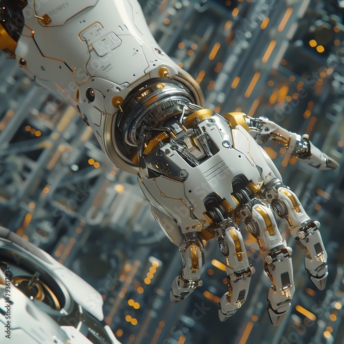 Highlight the intricate details of a robotic arm executing a precise breakdance move from an unexpected top-down angle Infuse photorealism in the metallic sheen for maximum impact