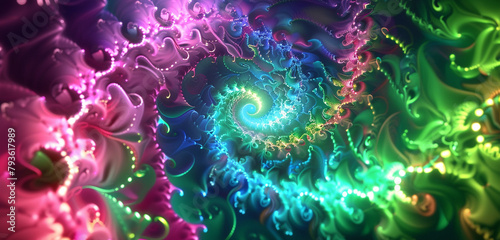 "Spectrum vortex in 3D, with neon swirls of green, blue, and pink."
