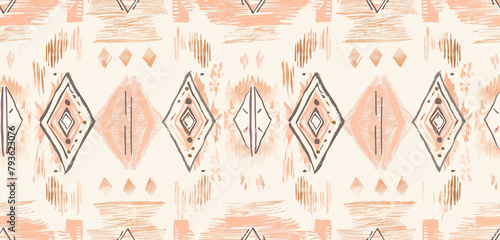 Chic minimalist tribal Aztec in peach and taupe on eggshell white for modern decor.