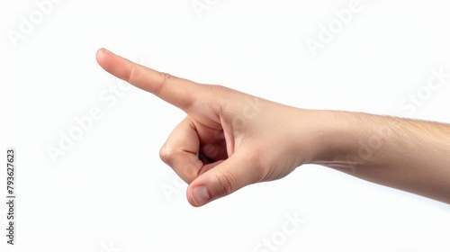 Human hand is pointing by index finger or forefinger, gesture isolated on white background