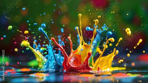 Highspeed photography of colorful paint splashes, dynamic and spontaneous