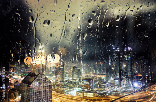 Rain, storms, lightning, and thunder in Dubai and Abu Dhabi in the United Arab Emirates 