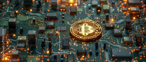 Bitcoin: A Digital Currency Utilizing Blockchain Technology for Rapid and Secure Transactions. Concept Cryptocurrency, Blockchain Technology, Digital Currency, Bitcoin, Secure Transactions
