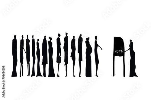 Silhouette of people stand in a queue to cast vote. Concept for election in India