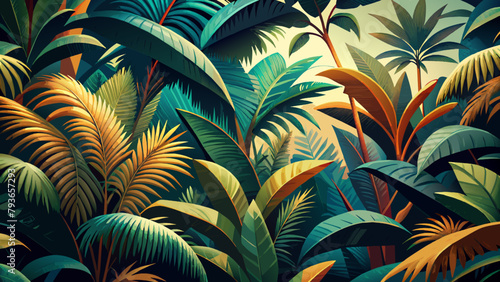 Seamless pattern with tropical palm leaves. Vector illustration for design