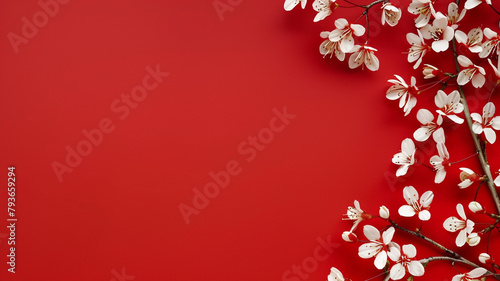 red backdrop with flowers 