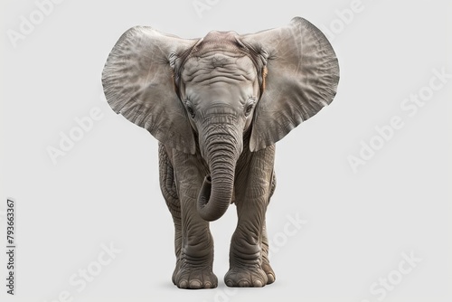 Playful baby elephant with floppy ears and a trunk, isolated on a transparent background