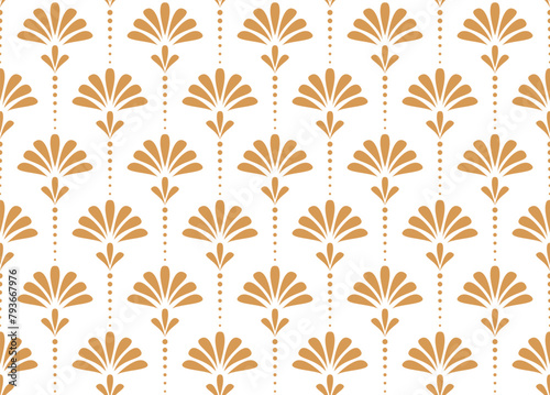 Flower geometric pattern. Seamless vector background. White and golden ornament