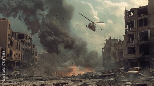 A peaceful vs chaotic scene of war depicted in a 3D style AI generated illustration