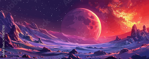 Fantastic game background with alien planet Colorful cartoon