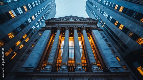 Urban Finance Hub: Bank Building Flanked by Modern Office Exteriors