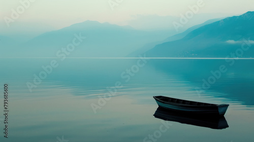 A small boat peacefully floating on a vast body of water