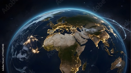Satellite web data network, global connectivity, low-orbit regional geopolitics, 5G telecommunications, and world space
