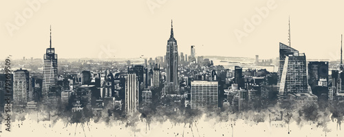A city skyline with the Empire State Building in the middle