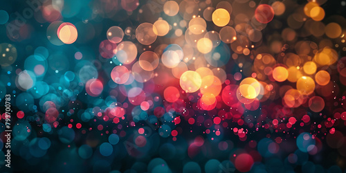a blue yellow red green gold background with stars. Suitable for celestial, festive, or glamorous design , holiday-themed graphics.glitter lights. de focused. banner.bokeh blur circle 