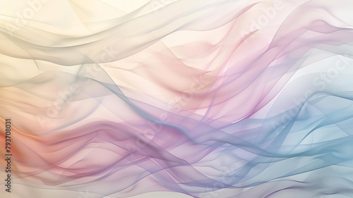 A minimalist canvas where translucent waves of soft, muted colors flow gently across the background, reminiscent of watercolor washes on wet paper, embodying tranquility and softness