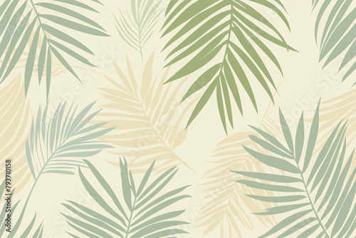 Palm leaf patterns in soft beige tones for a tropical and natural wallpaper design