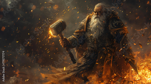 The brutal cleric is an old man in heavy magical plate