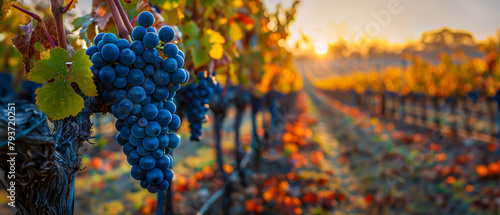 Vineyard Vistas, Ripe Grapes Under the Sunset, The Essence of Wine Country