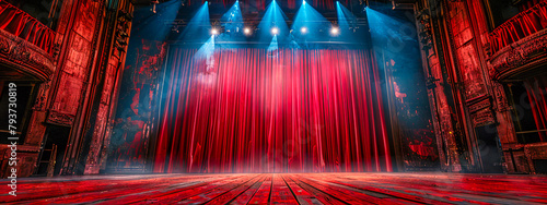Majestic Red Velvet Curtain Unveiling the Stage, A Prelude to an Enthralling Performance