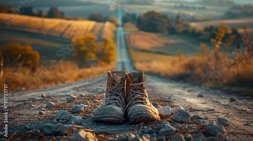 The journey of a thousand miles begins with worn shoes on a winding road.