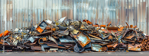 Junkyard Piles of Scrap Metal, Environmental Impact of Waste, Recycling and Reuse Concept