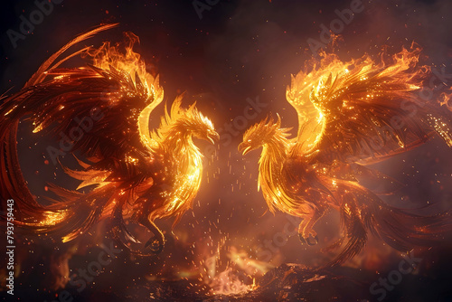 Mythical Guardians of the Eternal Flame:A Phoenix,Pegasus,and Chimera in Holographic Splendor