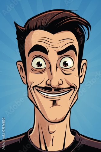 The cartoon depicts a man with a mustache, raised eyebrow, and a smirk on his face. He appears to be displaying a sense of amusement