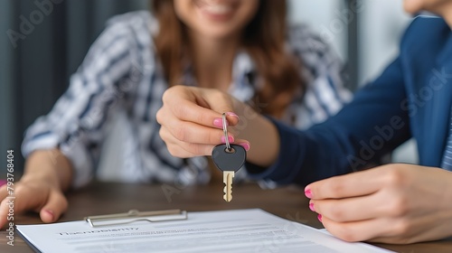 Picture of man hand passing house keys to woman 