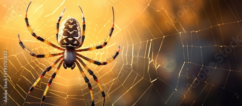 Spider weaving web close-up