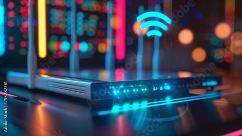Close-up of a wireless router emitting signal waves, symbolizing high-speed internet connectivity at home or office.