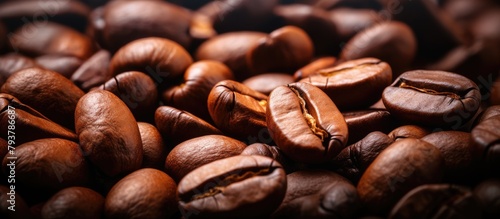 Coffee beans closeup with some brown ones