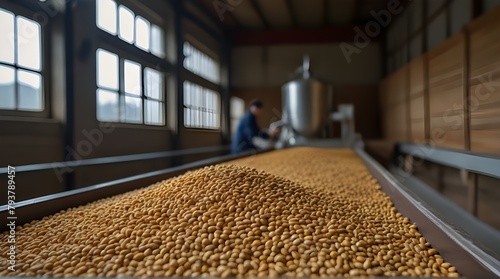 Freshly collected wheat grains are machine dried and given an antimicrobial treatment in a facility.generative.ai