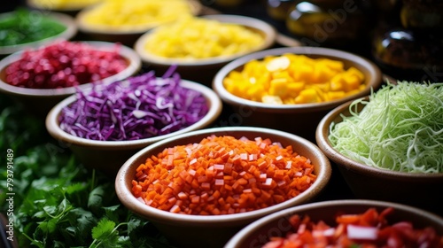 b'Various types of shredded vegetables and salad ingredients'
