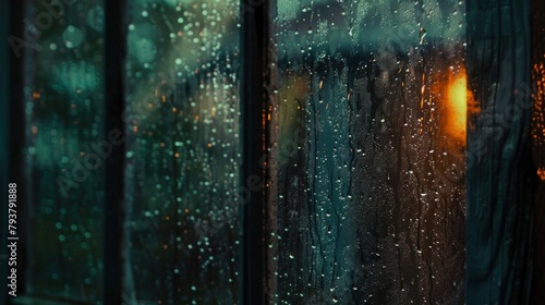 Raindrops gently falling onto the windowpane, creating a soothing backdrop
