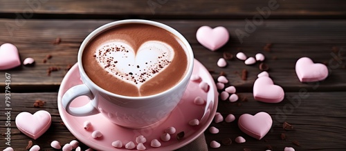 A coffee mug featuring a heart design