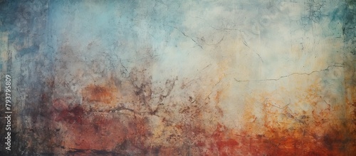 Abstract painting of sky and tree in red and blue