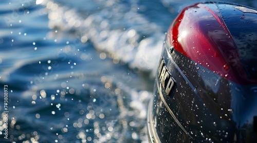 Close-up of a boat motor with water splashes