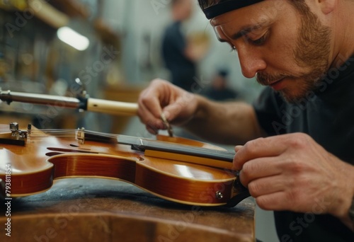 A luthier meticulously crafts a violin by hand, demonstrating dedication and precision in instrument making.