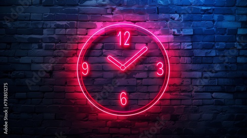 Watch icon neon on brick wall background