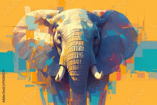 An elephant in the style of vibrant color, with a paint dripping, a playful use of perspective, a color splash background