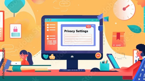 computer screen with an open "Privacy Settings" tab where a teacher or student selects the level of personal data protection,