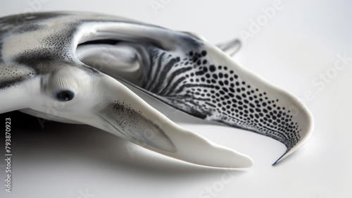 This is a close-up of a manta ray sculpture with detailed patterns.